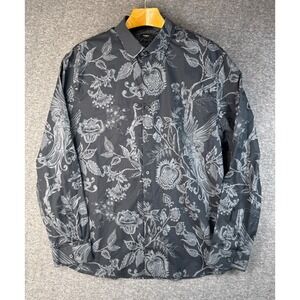 Express Black Floral Bird Hipster‎ Long Sleeve Button Up Mens Shirt XXL Slim Fit